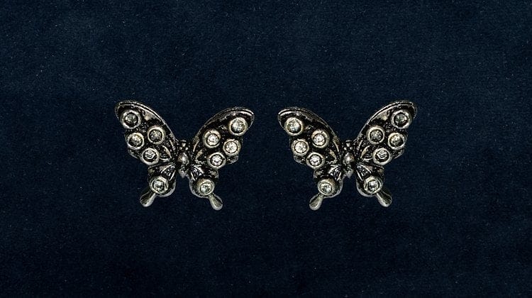 Bilasita Butterfly Stud Earrings (Oxidised Silver) | Intricate Vintage Charm | Everyday Casual