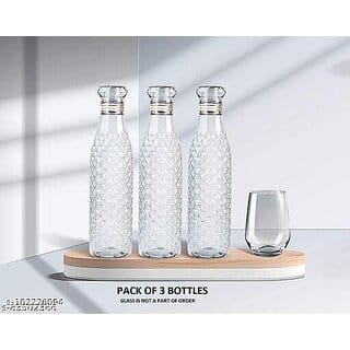 (Pack of 3) White Diamond Plastic Water Bottle 1 litre  bottle for fridge, Transparent ( Crystal Diamond Bottle)