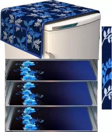 Crosmo Polyester Floral Printed Fridge Mat & Cover ( 64 18 ) Pack of 5 - Multicolor