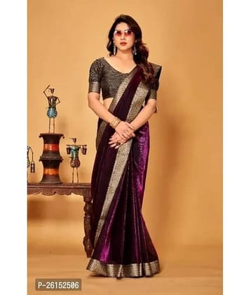 Gullak Lycra Printed Saree With Unstitched Blouse Piece ( Purple )