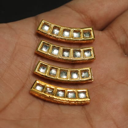4 Pcs, 29x7mm Kundan Connectors Golden-Golden / 4 Pcs