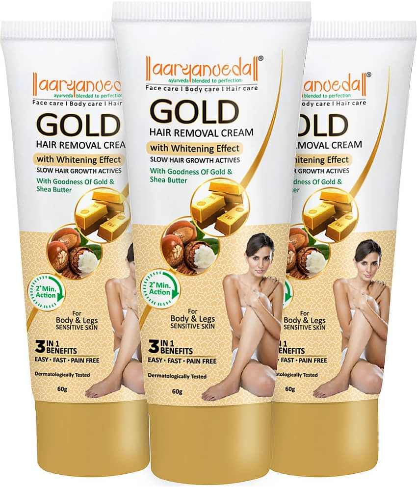 Aaryanveda Gold Hair Removal Cream ,Pain-Free, Quick Hair Removal with Nourishing Skin,180g (Pack of 3)
