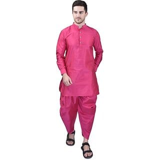 PrintCultr Men Dhoti & Kurta Set (Pink)