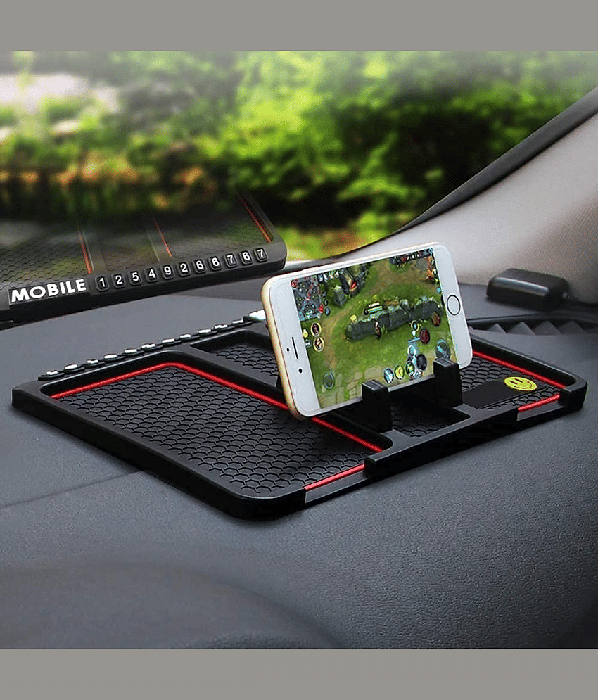 Aksmit Pack Of-1 Big Size Non-Slip Car Mobile Holder Dasboard Mat with Car Parking Mobile Number Display Pad, Anti-Skid & Anti-Slip Universal Design Use for All Cars, Silicone