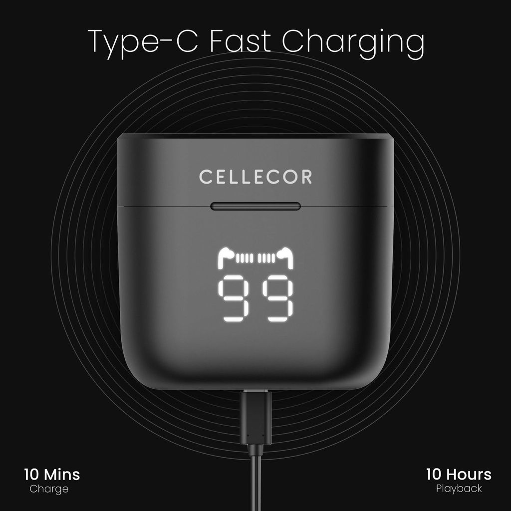 CELLECOR BroPods CB55 Waterproof TWS with 60 Hours Playtime, Automatic Pairing, HD Sound and 5.1V Bluetooth (BLACK)