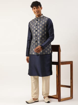 Navy Jacquard Gold Booti Jacket-L/42
