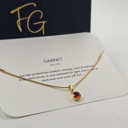 Dainty Birthstone Necklace-22k Gold Plated / January - Garnet