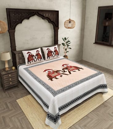 Premium Cotton Royal Sawari Super King Size Double Bedsheet With 2 Pillow Covers Premium Cotton Royal Sawari Super King Size Double Bedsheet With 2 Pillow Covers