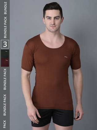 Men's Assorted Pack of 3 Solid Combed Cotton Shrinkless Vest