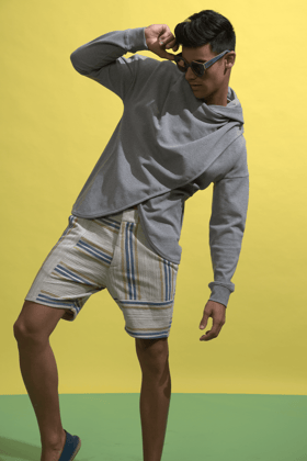 DOUBLE OVERLAP HOODIE-XS / Grey