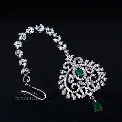 925 sterling silver customized gold tone cubic zircon stone head jewelry mang tika, bridal wedding set, belly dance charm hair jewelry MT04