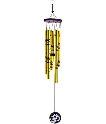 Feng Shui Metal 5 Pipes Wind Chime with Om for Positive Energy (Golden)