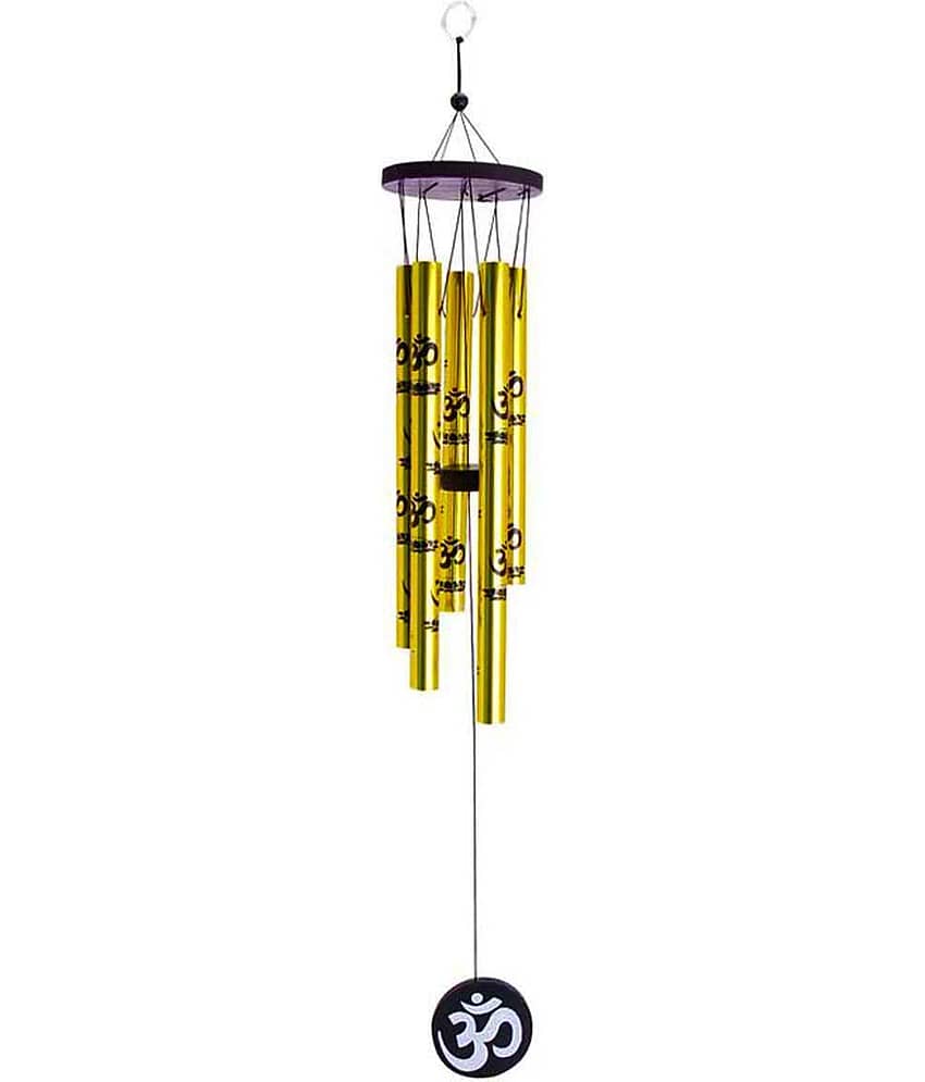 Feng Shui Metal 5 Pipes Wind Chime with Om for Positive Energy (Golden)