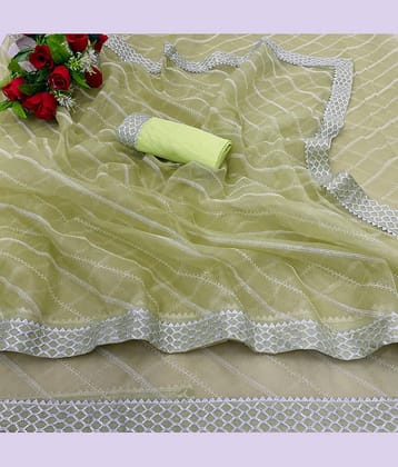 Shree Gullak Silk Lycra Striped Saree With Unstitched Blouse Piece ( Olive )