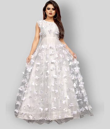 Apnisha - White Flared Net Women's Stitched Ethnic Gown ( Pack of 1 )