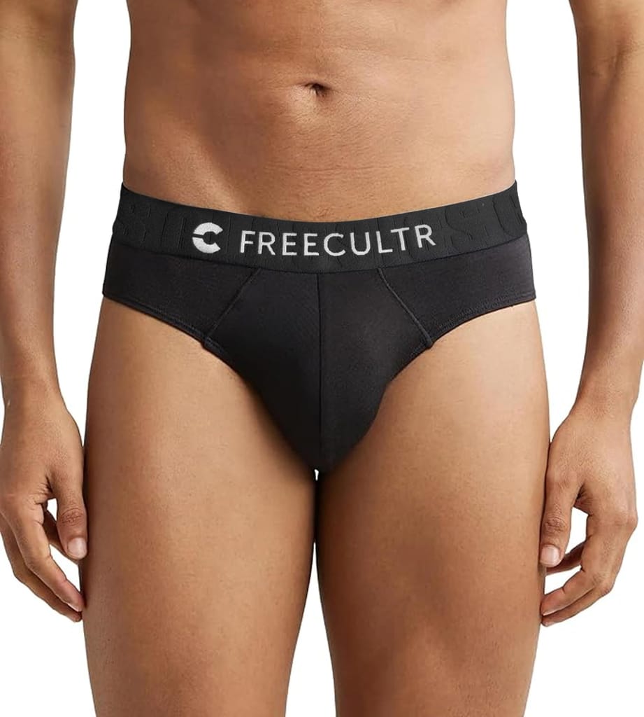 FREECULTR Men's Underwear | Micromodal Elastane Stretch Solid Brief with Ultrasoft Classic Waistband Black-L