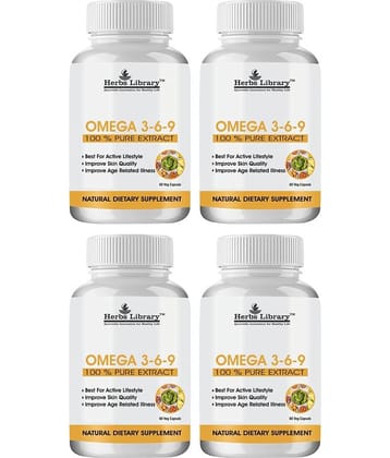 Herbs Library Omega 3 6 9 Supplement For Skin, Heart & Joint Health, 60 Capsules Each (Pack of 4)