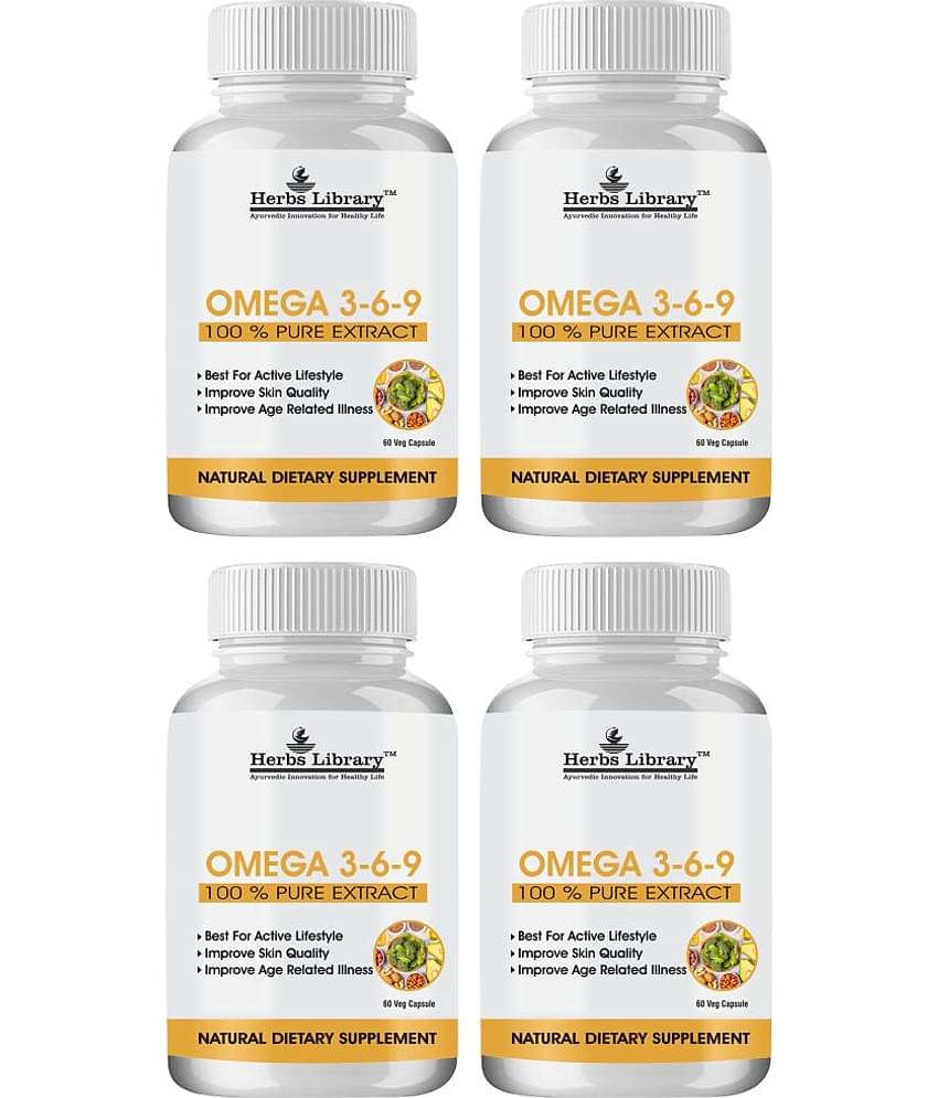Herbs Library Omega 3 6 9 Supplement For Skin, Heart & Joint Health, 60 Capsules Each (Pack of 4)