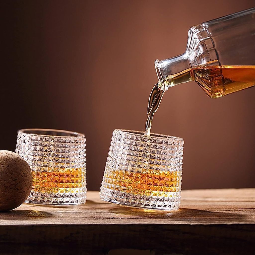Diamond Dancing Whiskey Glass 200 ML Rotable Bottom, Spining Glasses Bar Glass for Drinking Bourbon, Whisky, Scotch, Cocktails