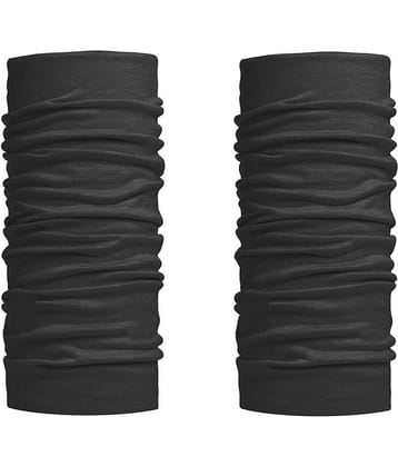 De-Ultimate (Set Of 2) Unisex Multi-Purpose & Multi-Functional Lightweight Soft Nylon Seamless Reversible Casual Sun Protection Face Mask/Skull & Beanie Caps/Headwraps/Bandana Band (Free Size; Black)