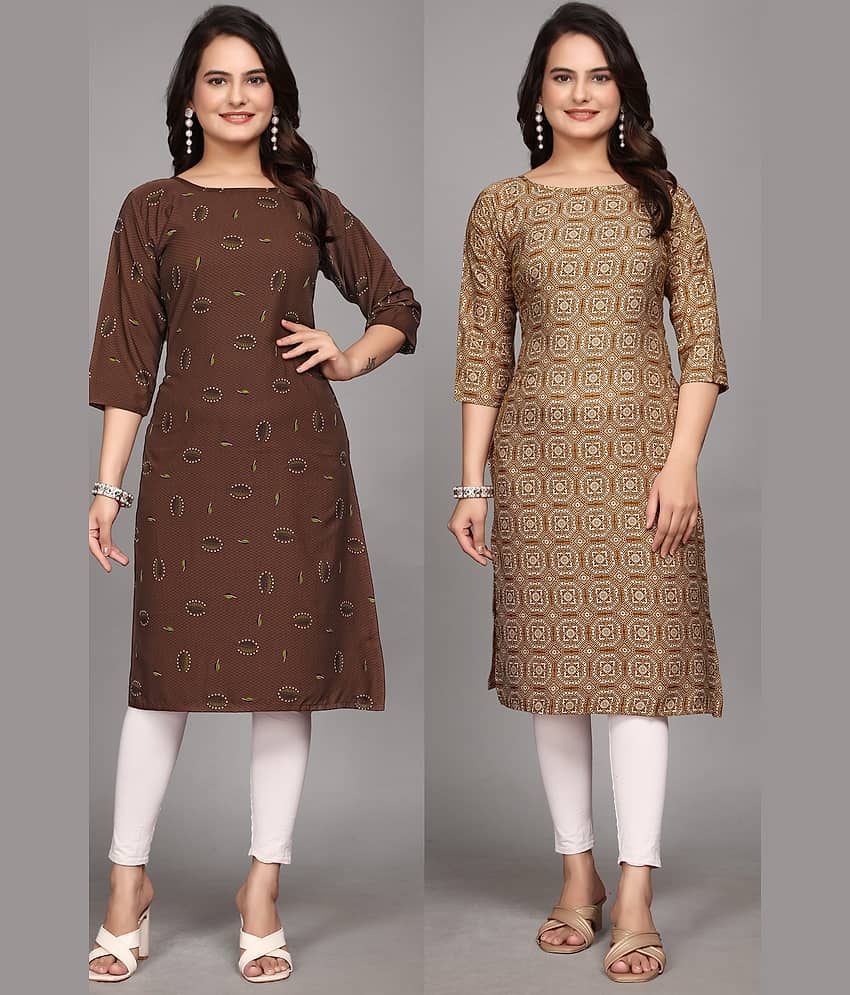 KALAVRITTA Pack of 2 Crepe Printed Straight Women's Kurti - ( Multicoloured )