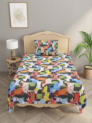 Polycotton Kids Print Single bedsheet with 1 Pillow Cover-Cartoon Characters / Single (60X 90 Inches)