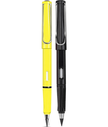 Reusable Everlasting Inkless Pencils, Portable Replaceable Graphite Nib Eternal Erasable Metal Writing Pens Triangular Golf 2 Pcs Inkless Pencils