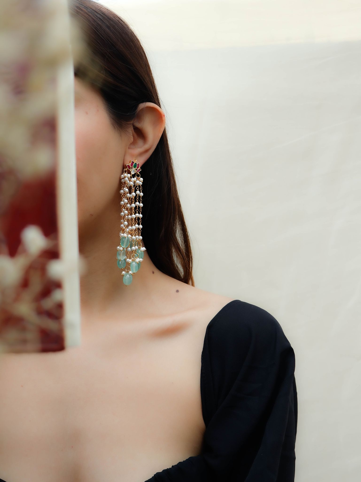 Lucy Green Lotus Earrings-Multicolored
