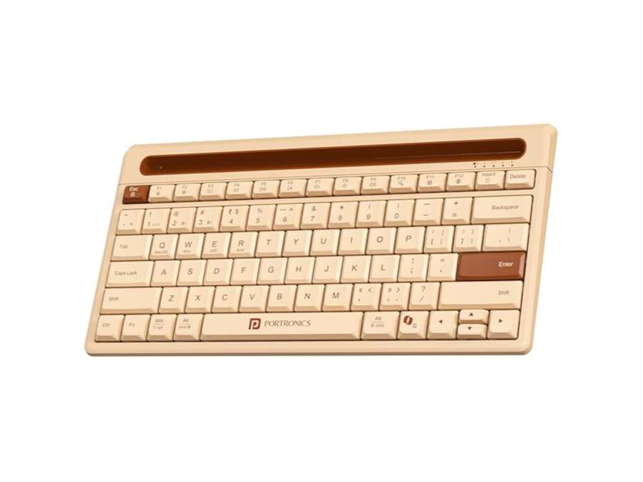 Portronics Bubble Dock 2.0 Pair Upto 3 Devices, Dedicated Co-pilot Key, Comfortable Keys, AAA batteries Compatible - Beige