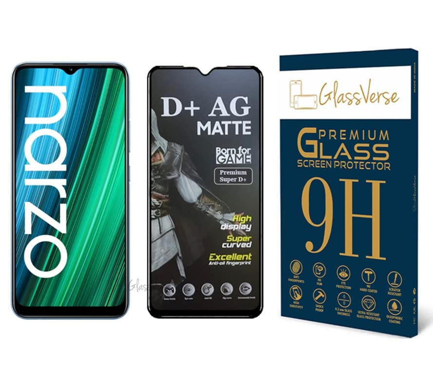 GlassVerse D+ Matte Tempered Glass With 18H Hardness For Realme Narzo 50A Smartphone(Pack Of 1) With Free Installation Kit Full Screen Coverage If Received Damaged-6.5 Inch GlassVerse D+ Matte Tempered Glass With 18H Hardness For Realme Narzo 50A Smartph
