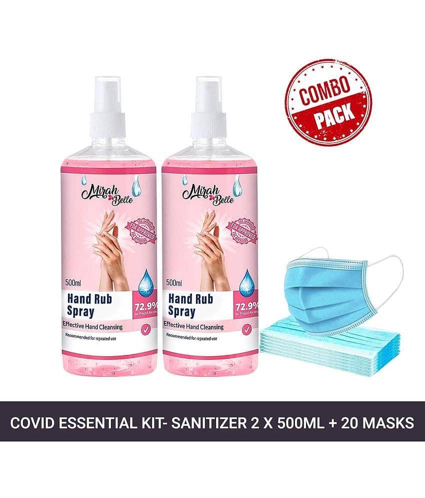 Mirah Belle - Hand Sanitizer Spray 500 mL (Pack of 2) & 20 Masks