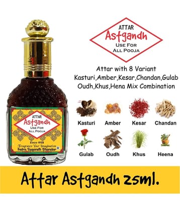 INDRA SUGANDH BHANDAR - Ashtagandha 8 Variant Combination Kasturi, Amber, Kesar, Chandan, Gulab, Oudh, Hina Mix Attar For Men & Women 25ml