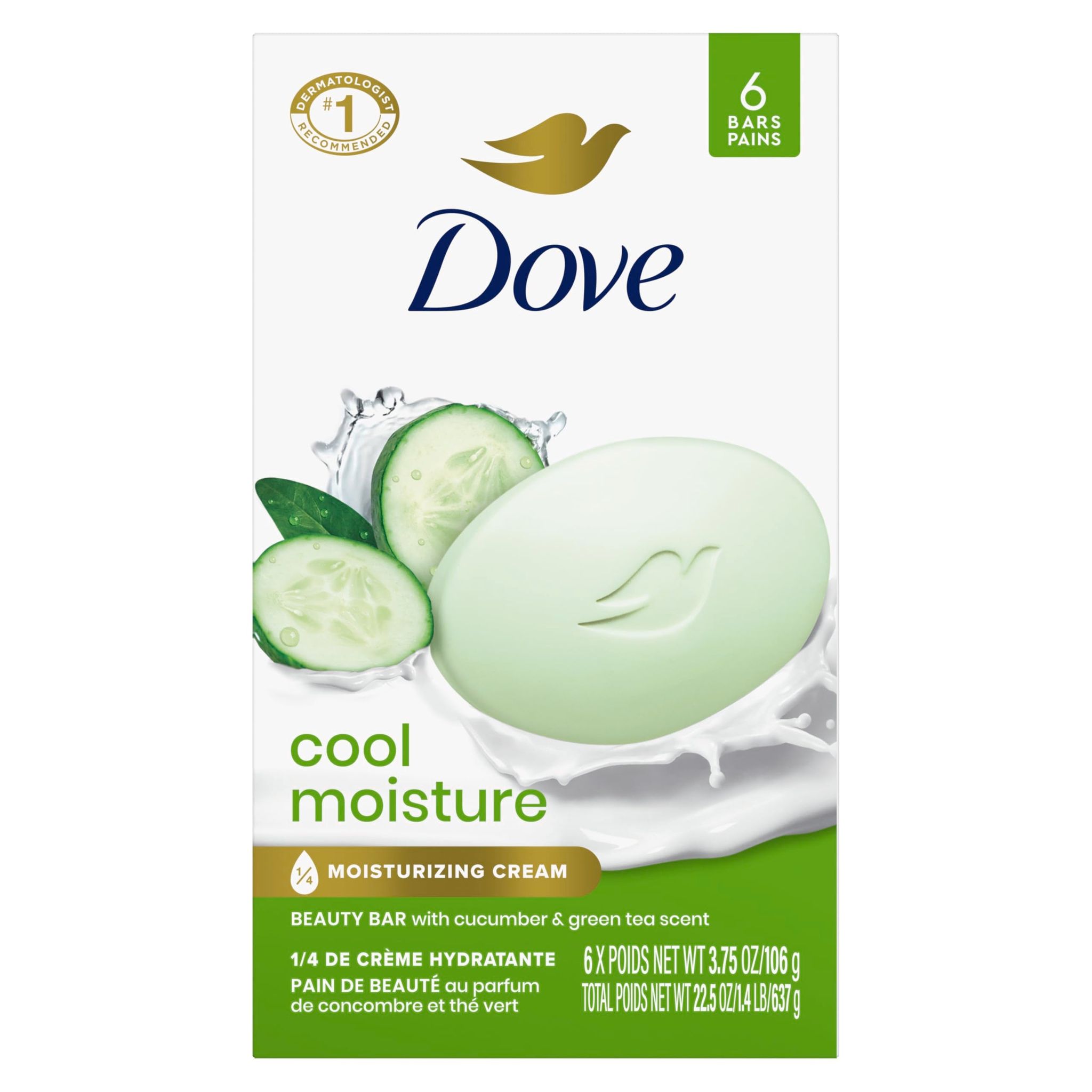 Dove Beauty bar soap pack of 6 (Cucumber & Green Tea) Dove Beauty bar soap pack of 6 (Cucumber & Green Tea) - 637 g (Pack of 1)