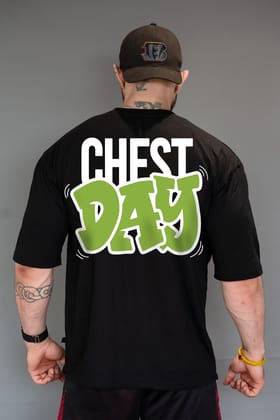 CHEST DAY OVERSIZED T-SHIRT-S / BLACK TSHIRT WITH GREEN PRINT