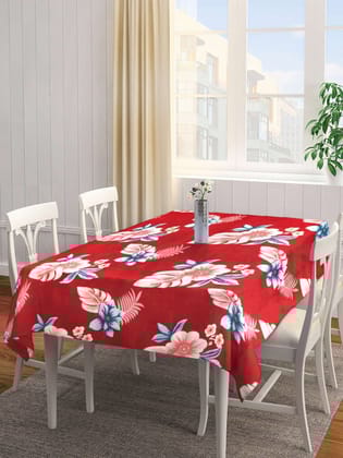 Red & Grey Floral Printed 6-Seater Table Cover