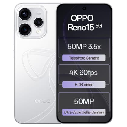 Oppo Reno15 5G (Glacier White, 8GB RAM, 256GB Storage) with No Cost EMI/Additional Exchange Offers