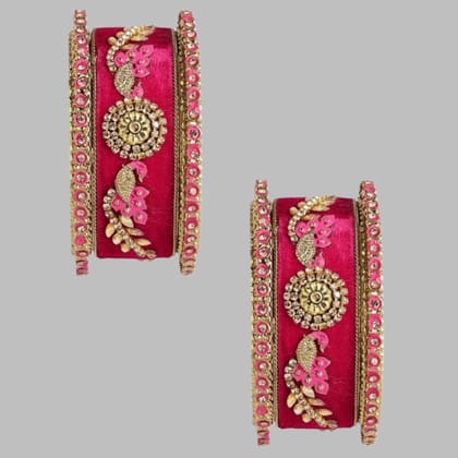Gold Plated Bridal Peacock Velvet Bangles Chura Set of 6