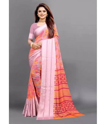 sanwariya Georgette Printed Saree With Unstitched Blouse Piece ( Orange )