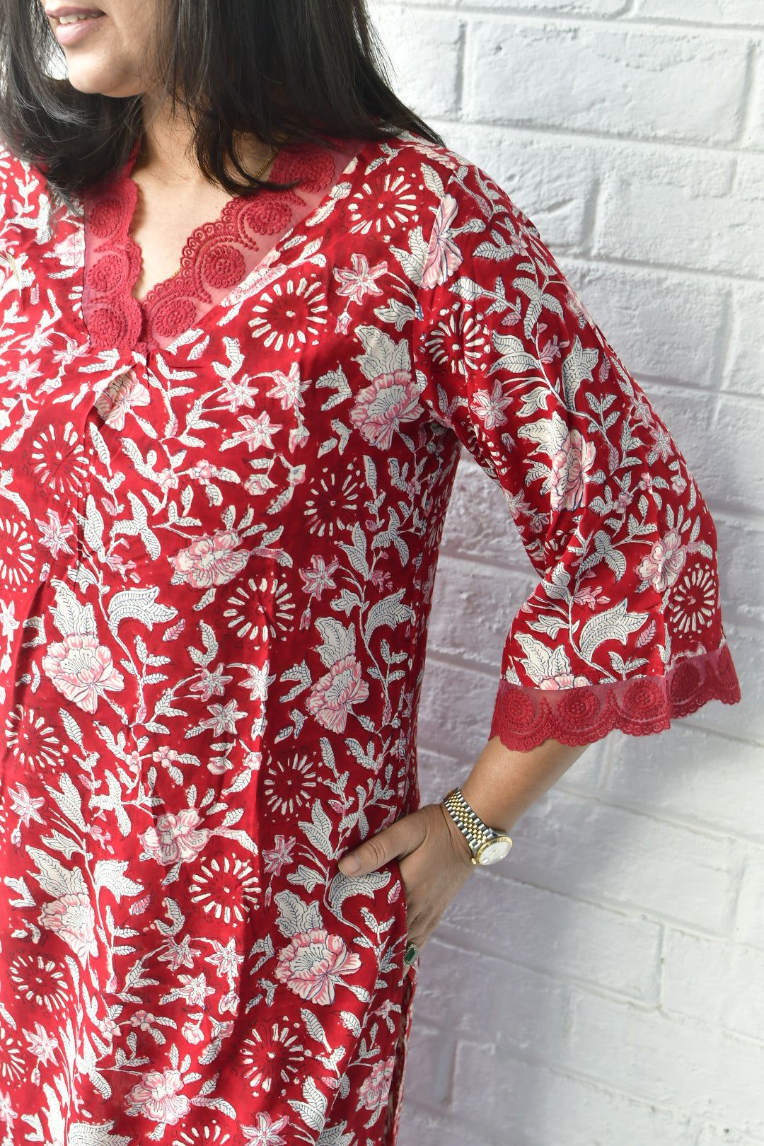 Red Bagiya Hand Block Handblock Cotton Kurta set