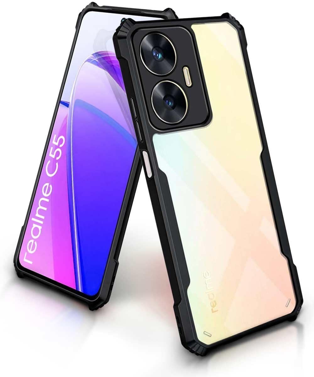 PLUGTECH Slim Shockproof Case | Matte Black Soft | Drop Protection | Precise Cutouts | Premium Mobile Cover for Realme C55, Realme Narzo N55