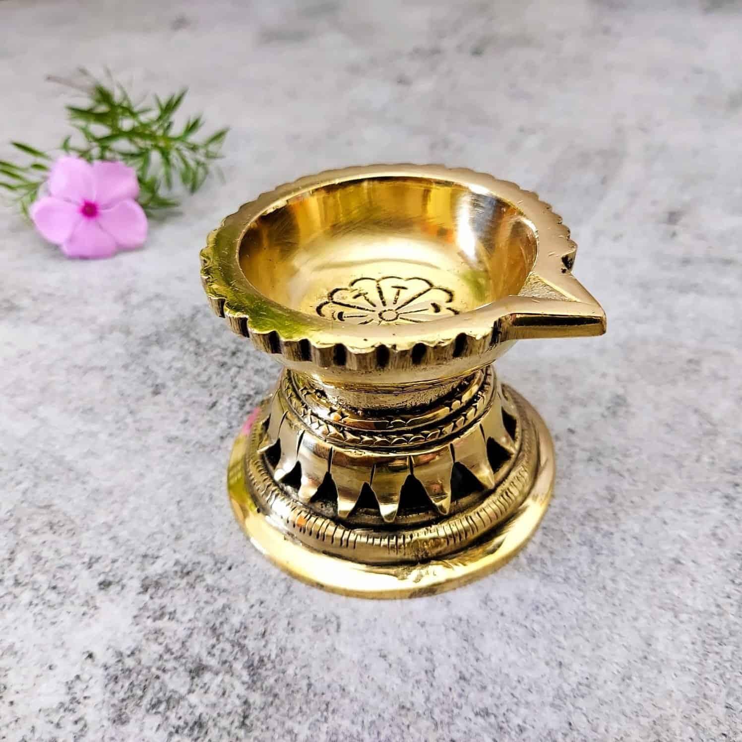 Brass Diya Deepam - 2.2 inch Height | Beautiful Brass Diya Deepam for Rituals and Pooja