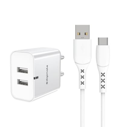 Digimate Quick Dual Port Charge 15W Wall Charger With Type C Cable (White-DG-ADP-1002)