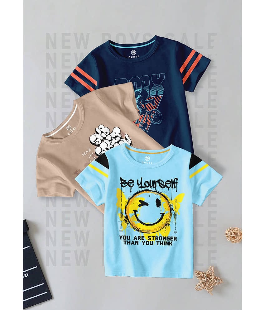CODEZ Pack of 2 Boys Cotton Blend T-Shirt ( Multi Color )