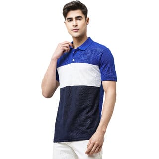 Leotude Men Blue Color Block Cotton Blend Casual T-Shirt
