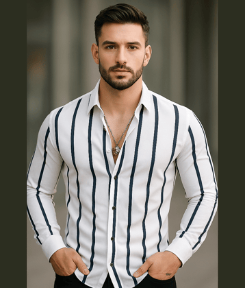 ARZ Poly Cotton Regular Fit Self Design Full Sleeves Men's Casual Shirt - White ( Pack of 1 )