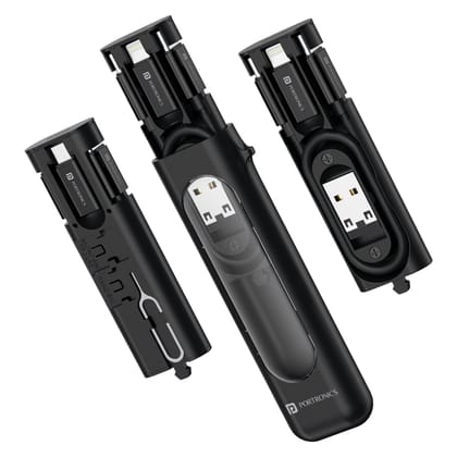 Portronics Snapcase 4 Type C to Type C Cable, Micro, 8 Pin, USB-A Extension, SD Card , Sim Card Slot, SIM Ejector Pin