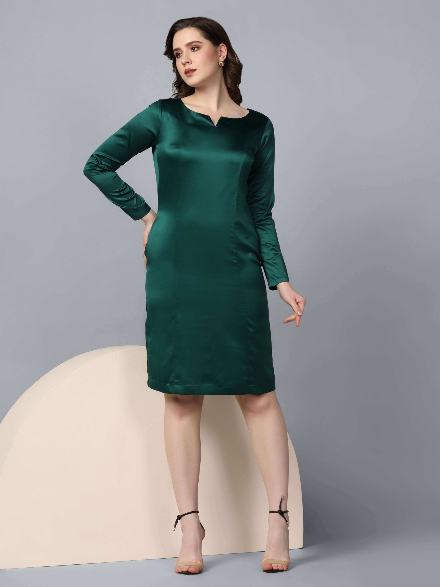 Satin party dress - Bottle green-XL