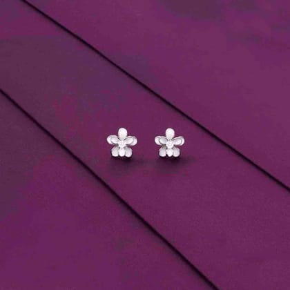 Sterling Silver White Floral Brilliance Stud Earrings-White Stone / Silver