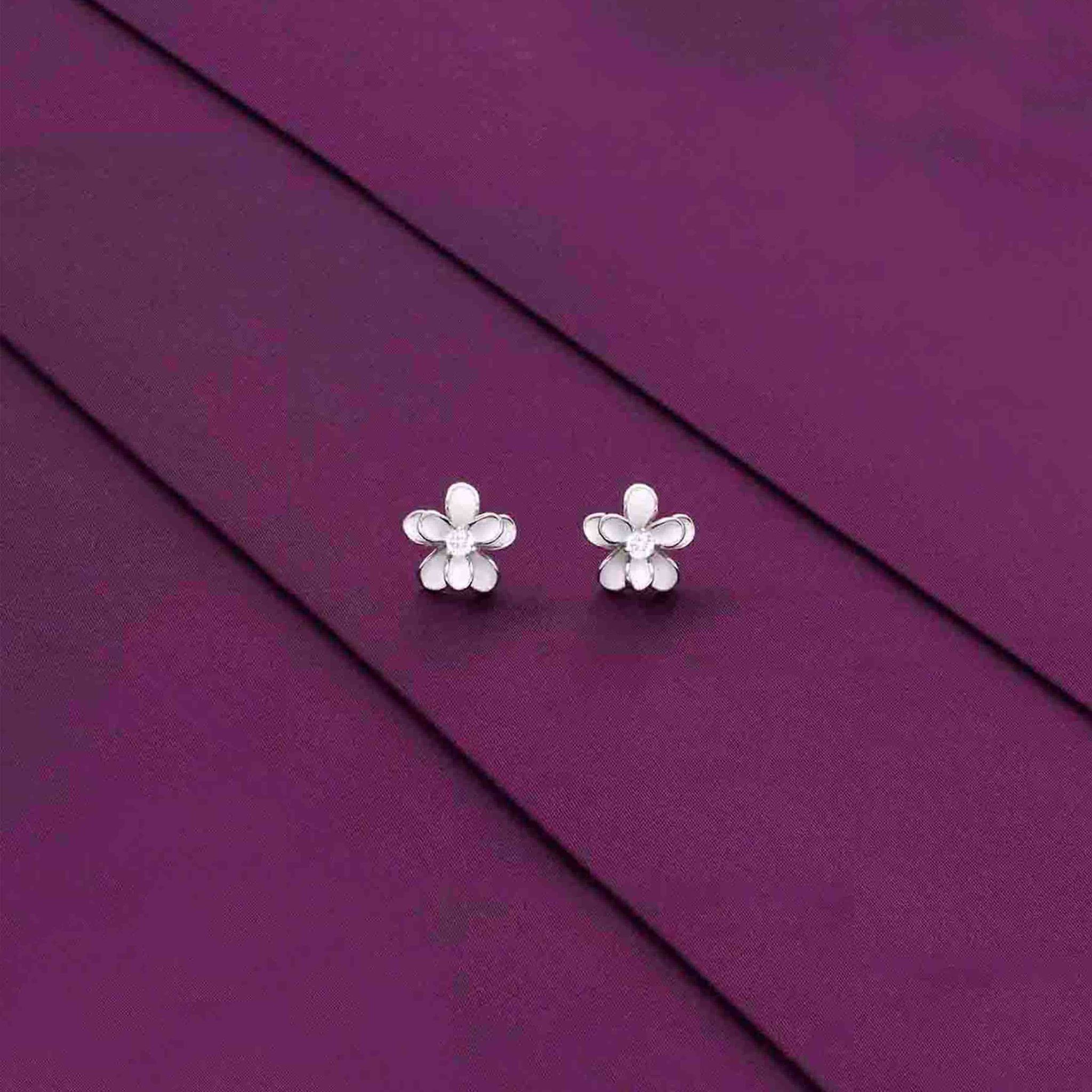 Sterling Silver White Floral Brilliance Stud Earrings-White Stone / Silver