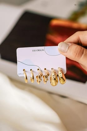 3 Pairs Chunky Hoops Gold Earrings